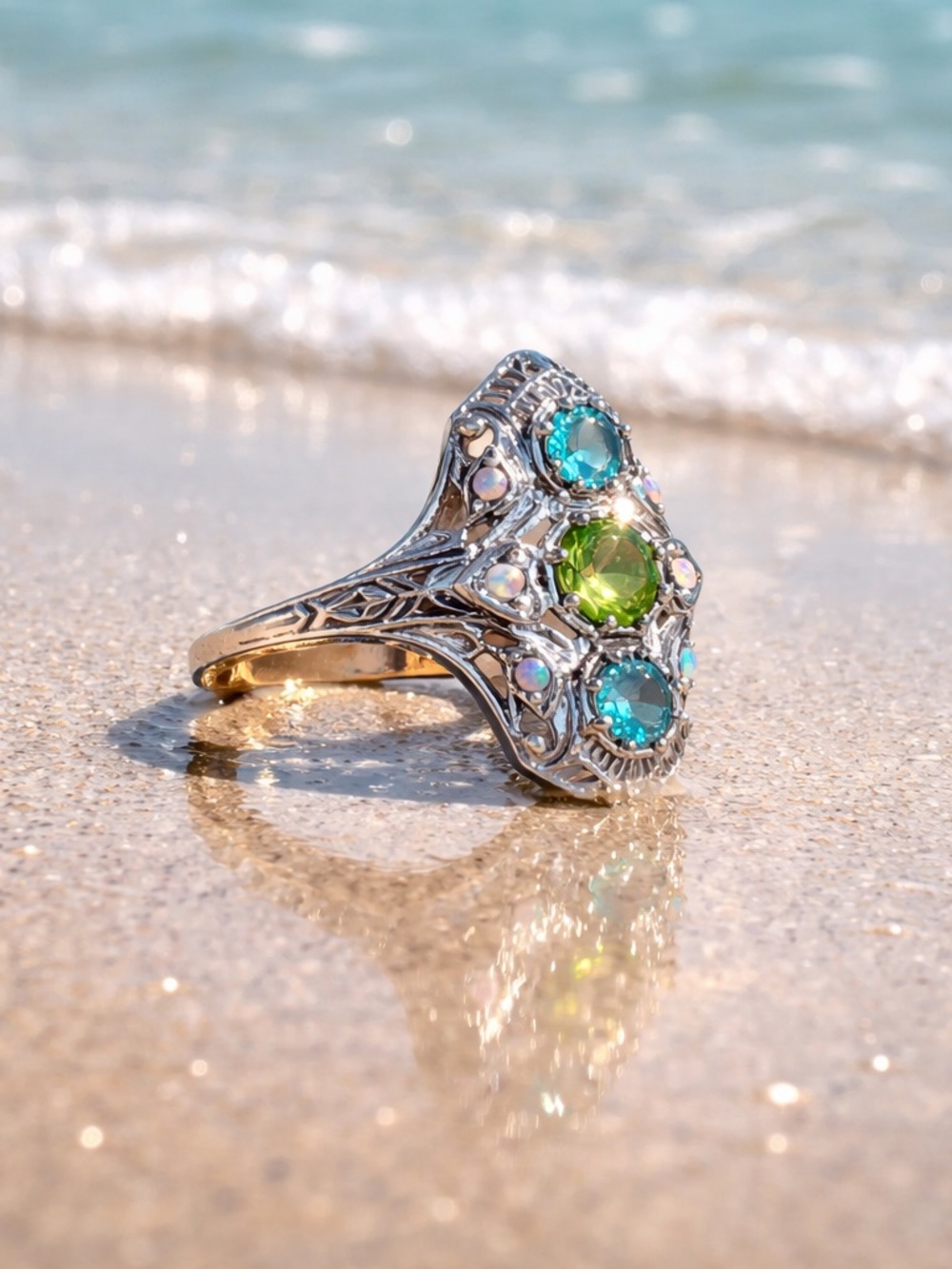 NEW! Peridot, Topaz & Opal Ring - Picture 11 of 12